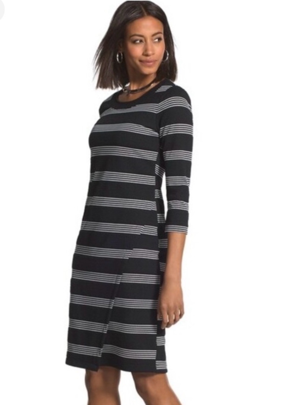 chico's black and white dress New Textured Stripe Medium Chico's 1 Casual Minimalist Birthday Dinner Outfit Ideas 50_xmas 100% Cotton Poplin ClothingSize:10